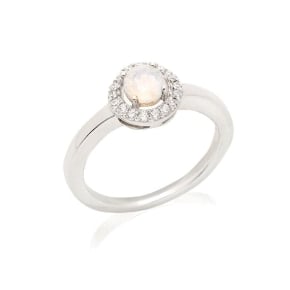 Ring met maansteen en zirkoniumoxide, in 925 gerhodineerd zilver