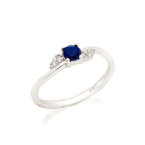 Bague avec lapis-lazuli bleu naturel, en argent rhodié 925