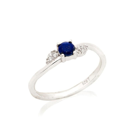 Bague avec lapis-lazuli bleu naturel, en argent rhodié 925