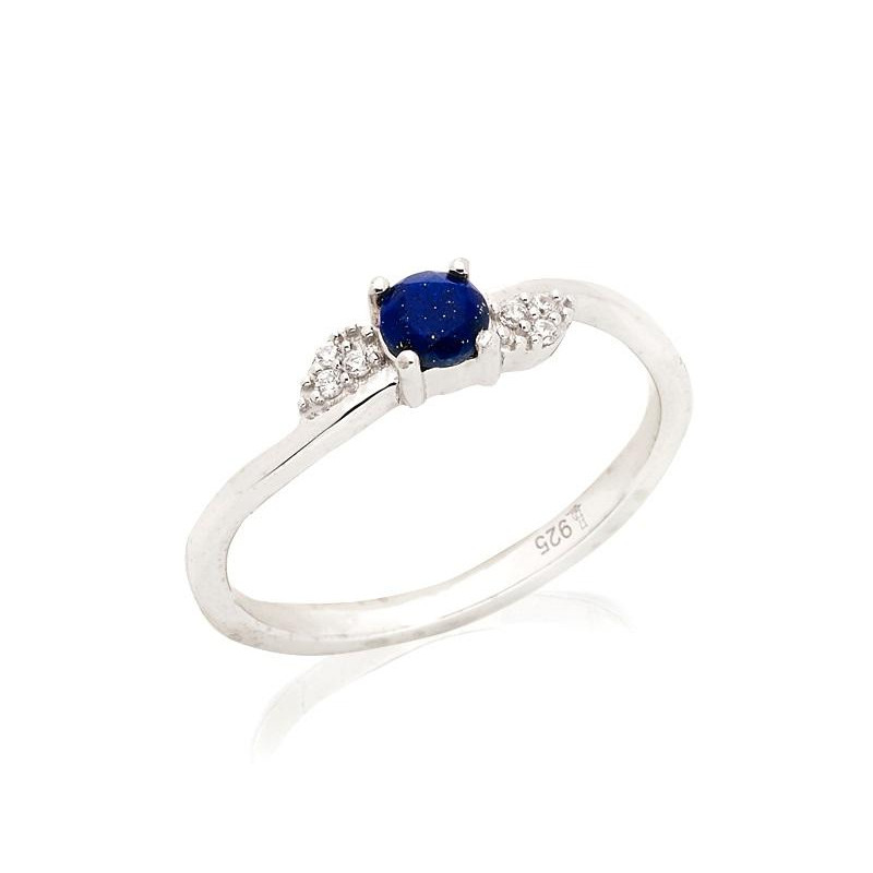 Anel com lápis-lazúli azul natural, em prata 925 com banho de ródio
