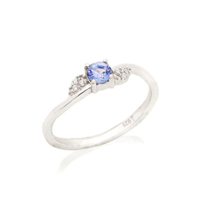 Bague avec tanzanite bleue naturelle, en argent rhodié 925