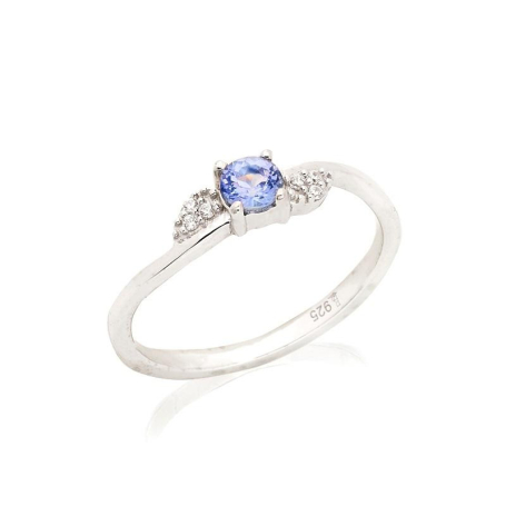 Bague avec tanzanite bleue naturelle, en argent rhodié 925