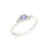 Ring with natural blue tanzanite, in rhodium silver 925