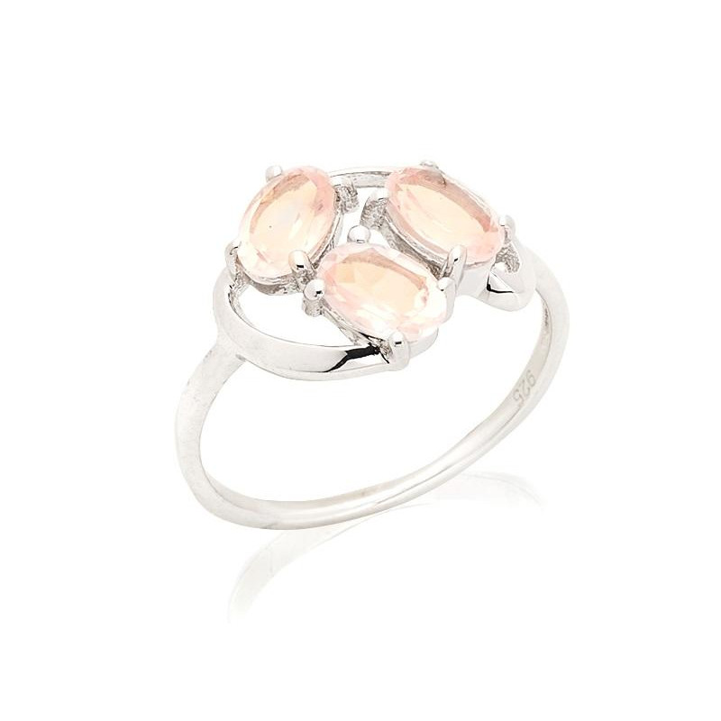 Ring with natural rose quartz, in 925 rhodium silver