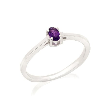 Inel cu ametist mov natural, din argint 925 placat cu rodiu