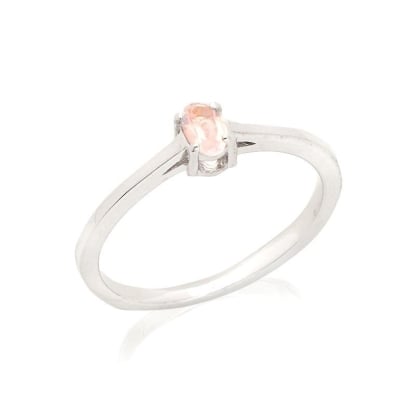 Anello con quarzo rosa naturale, in argento 925 rodiato