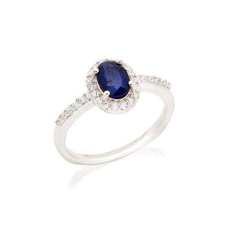 Safir ve zirkonyum oksitli oval yüzük, 925 rodyum kaplama gümüş