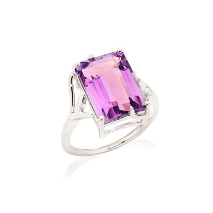 Bague grande pierre avec améthyste violette naturelle, argent rhodié