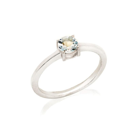 Runder Ring mit rundem naturblauem Aquamarin, aus rhodiniertem Silber 925