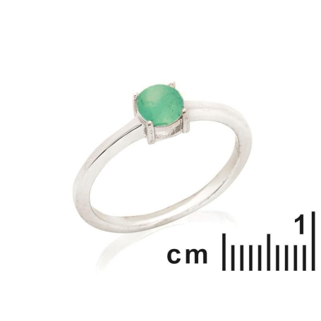Round ring with natural green aventurine, in 925 rhodium silver