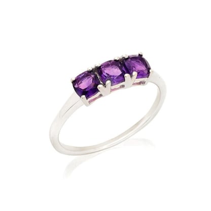 Bague multipierres avec améthyste violette naturelle ronde, en argent rhodié 925
