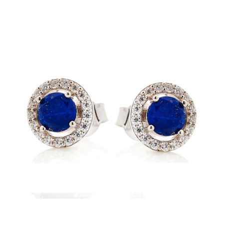 Boucles d'oreilles avec lapis-lazuli et oxyde de zirconium, en argent rhodié 925