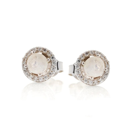 Boucles d'oreilles avec pierre de lune et oxyde de zirconium, argent rhodié 925