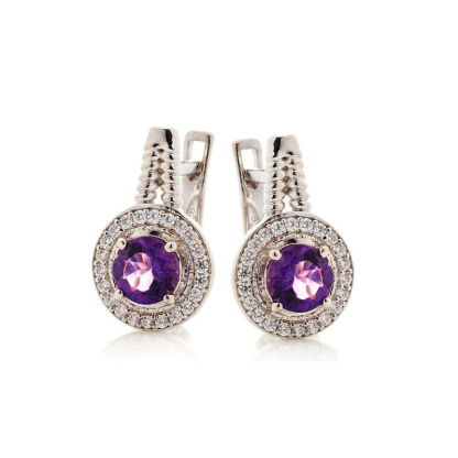 Boucles d'oreilles avec améthyste et oxyde de zirconium, en argent rhodié 925