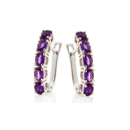 Earrings with natural purple amethyst, in rhodium silver 925
