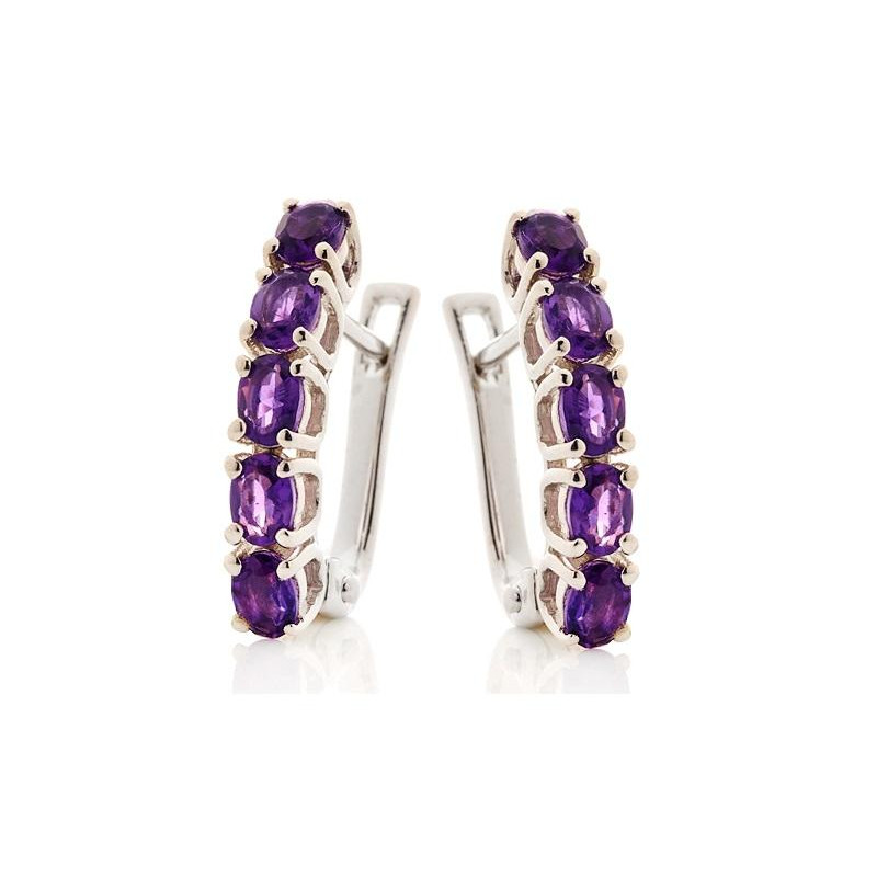 Boucles d'oreilles avec améthyste violette naturelle, en argent rhodié 925