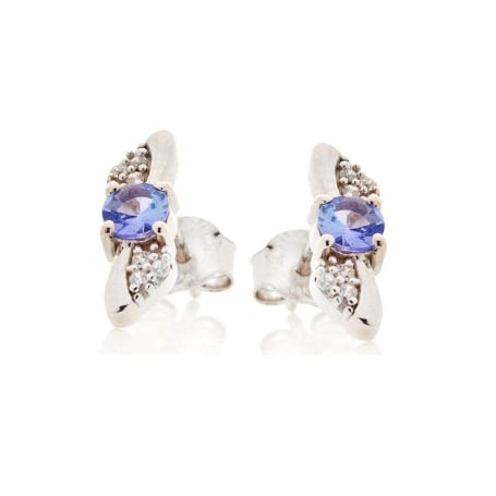 Boucles d'oreilles avec tanzanite bleue naturelle, en argent rhodié 925