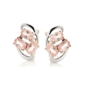 Boucles d'oreilles avec quartz rose naturel, en argent rhodié 925