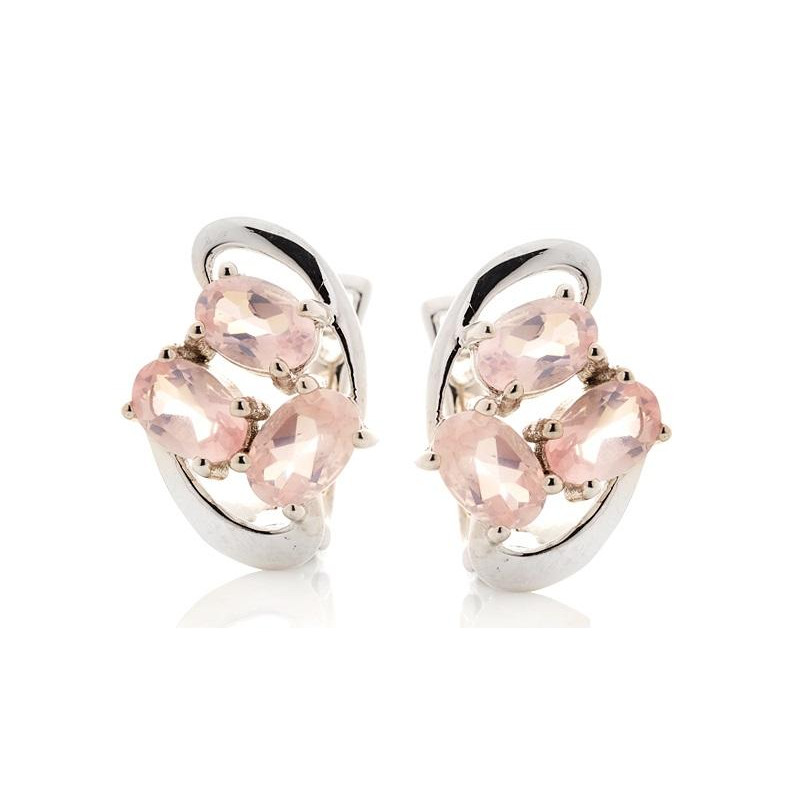 Boucles d'oreilles avec quartz rose naturel, en argent rhodié 925