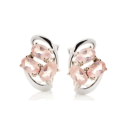 Pendientes con cuarzo rosa natural, en plata 925 rodiada