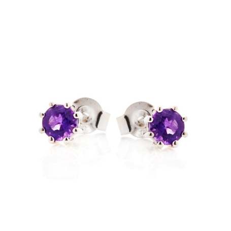 Earrings with natural purple amethyst, in rhodium silver 925