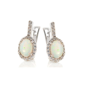 Pendientes colgantes con ópalo y óxido de circonio, plata rodiada