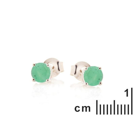 Boucles d'oreilles rondes avec aventurine verte naturelle, en argent rhodié 925