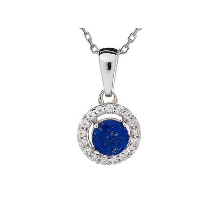 Pendentif avec lapis-lazuli et oxyde de zirconium, argent rhodié 925, 0,9+0,7 cm