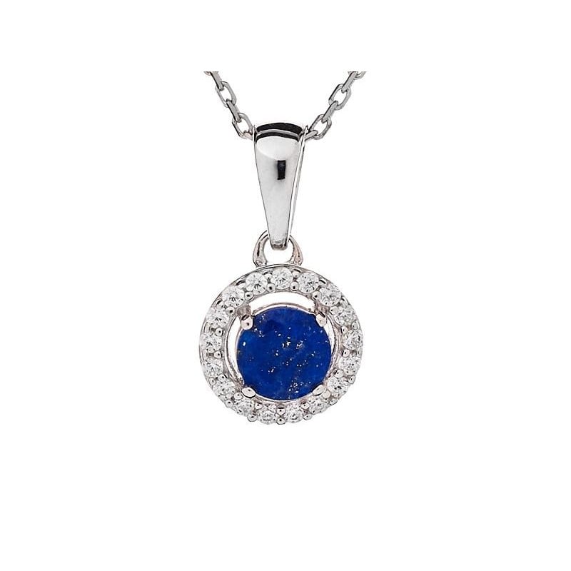 라피스 라줄리와 산화지르코늄이 세팅된 펜던트, 925 로듐 도금 실버, 0.9+0.7 cm