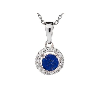 라피스 라줄리와 산화지르코늄이 세팅된 펜던트, 925 로듐 도금 실버, 0.9+0.7 cm