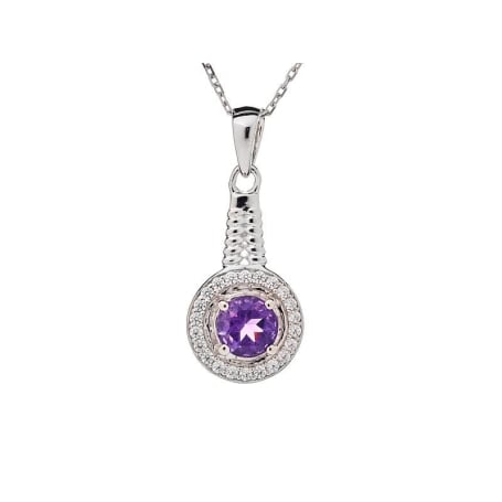 Pandantiv cu ametist și oxid de zirconiu, argint 925 placat cu rodiu, 1,8+0,7 cm
