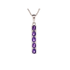 Pandantiv cu ametist violet oval, din argint 925 rodiu, inaltime 2+0,7 cm