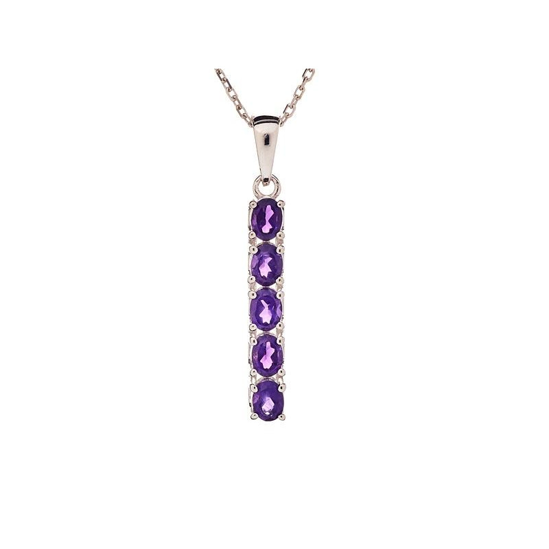 Ciondolo con ametista viola ovale, in argento 925 rodiato, altezza 2+0,7 cm
