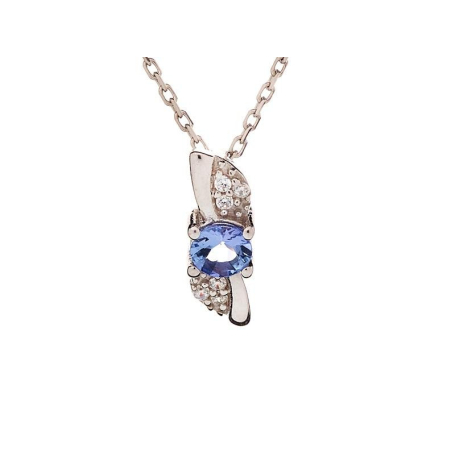 Pendant with round blue tanzanite, in 925 rhodium silver, height 1.4 cm