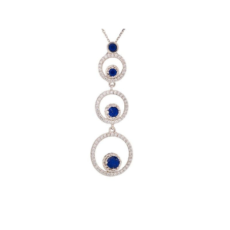 Anhänger mit rundem blauen Lapislazuli, aus 925er rhodiniertem Silber, Höhe 5 cm