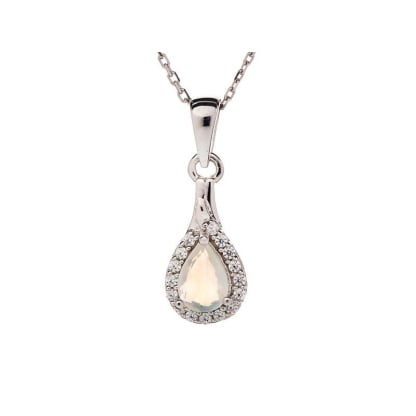 Pendentif goutte avec opale et oxyde de zirconium, en argent rhodié 925