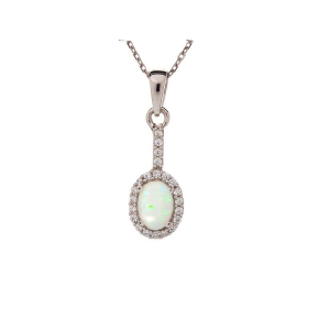 Opal ve zirkonyum oksitli oval Kolye ucu, 925 rodyum kaplama gümüş