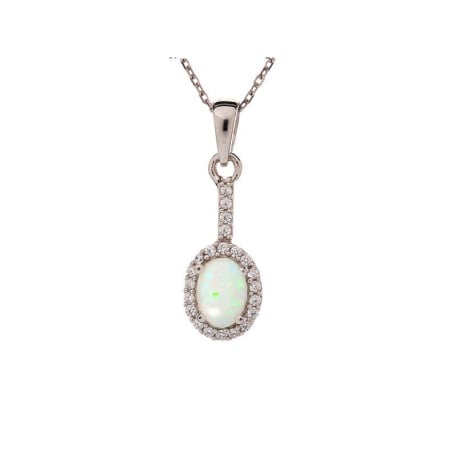 Pandantiv oval cu opal și oxid de zirconiu, din argint 925 placat cu rodiu