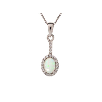 Opal ve zirkonyum oksitli oval Kolye ucu, 925 rodyum kaplama gümüş