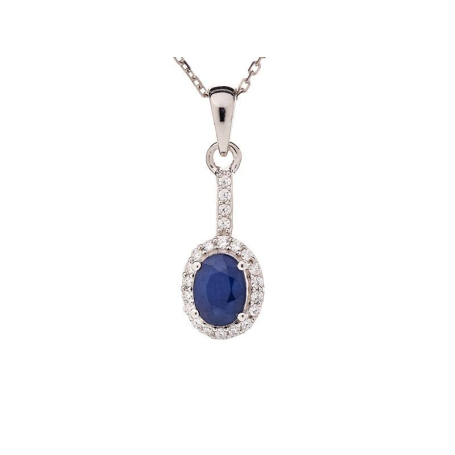 Oval pendant with sapphire and zirconium oxide, in rhodium-plated silver 925