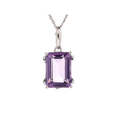 Pendentif rectangulaire avec améthyste violette naturelle, en argent rhodié 925