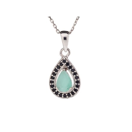 Druppelhanger met smaragd en spinel, in 925 gerhodineerd zilver