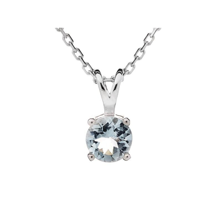 Pendentif rond avec aigue-marine bleue naturelle, en argent rhodié 925