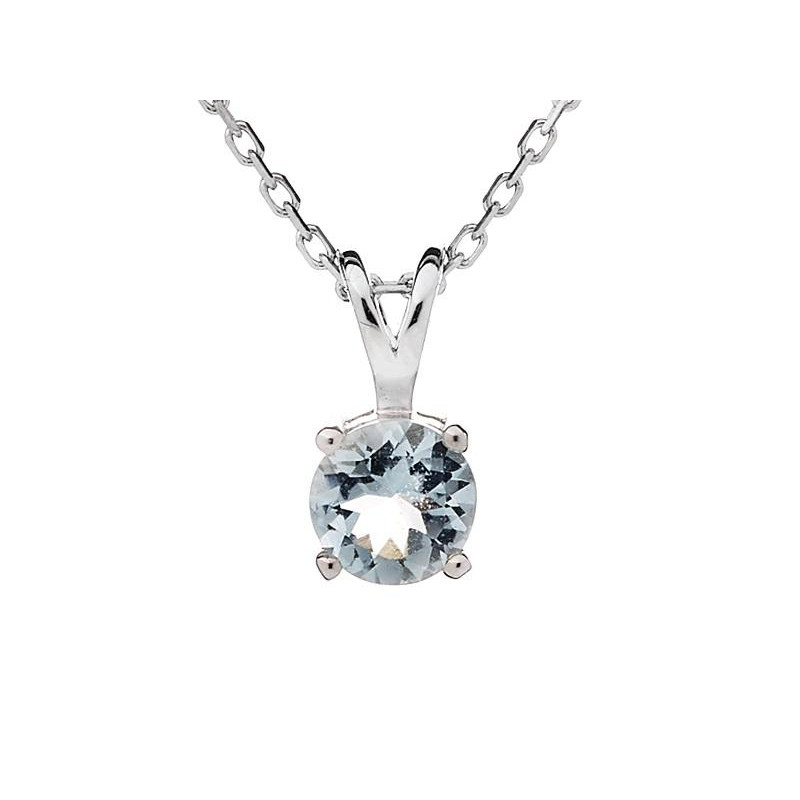 Ciondolo tondo con acquamarina blu naturale, in argento 925 rodiato