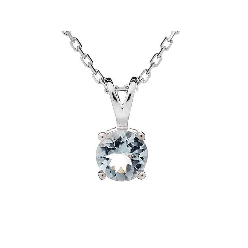 Pendentif rond avec aigue-marine bleue naturelle, en argent rhodié 925