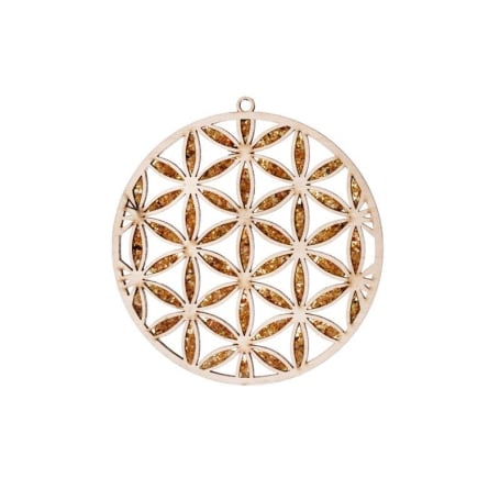 Plato de recarga y decoración flor de la vida en abedul y ámbar, 11 cm