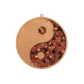 Oplaadbord en yin en yang decoratie in berk en barnsteen, 11 cm