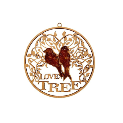 Decoration with birds in birch and amber, 11 cm