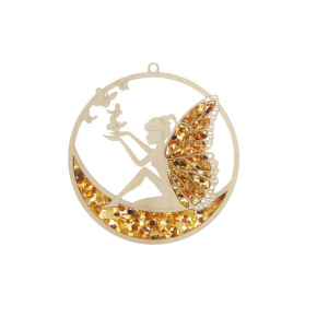 Plaque de rechargement et décoration fée en bouleau et ambre, diamètre 11 cm