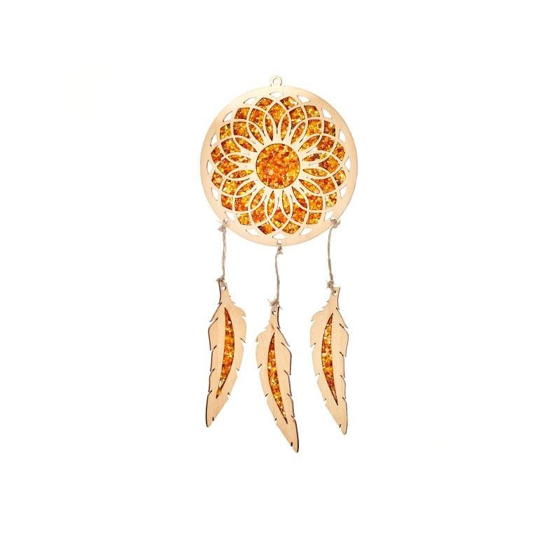 Dromenvanger en decoratie met Batlique zee-amber en berkenhout